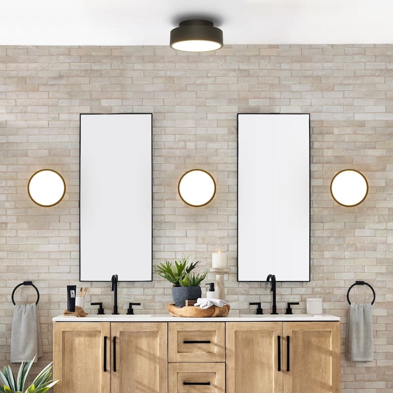 7.87 in. Modern Matte Black Round LED 3000K Warm Light Wall Sconce - 7.87 in. W x 3.35 in. H