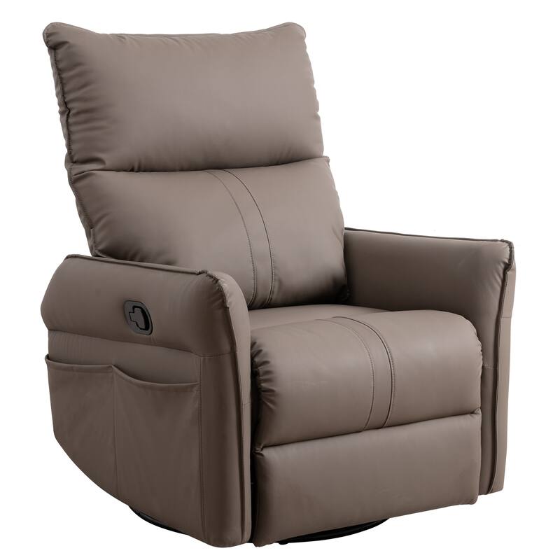 PU Rocking Recliner Chair, 360 Swivel Nursery Rocking Chair, Rocking Swivel Recliner Chair for Bedroom, Side Pocket