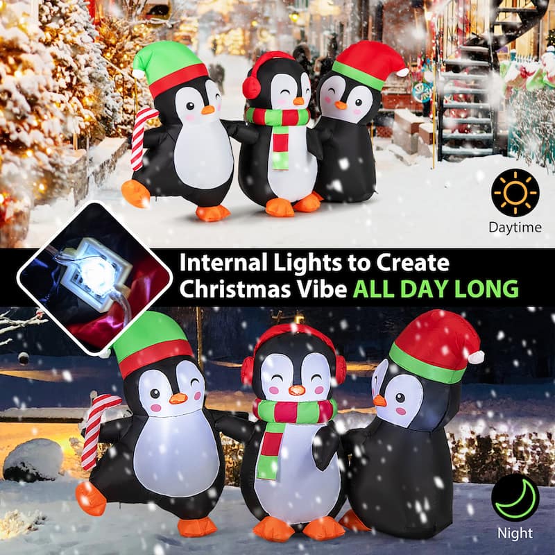 Gymax Christmas Inflatable Penguins Family Pre-Lit Festive Inflatable - See Details