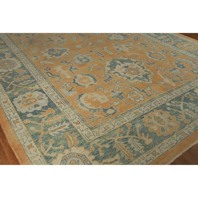Hand Knotted Oriental 100% Wool Carpet Transitional All-Over Oranges & Rust Oushak Area Rug - 14' 0'' X 10' 5''