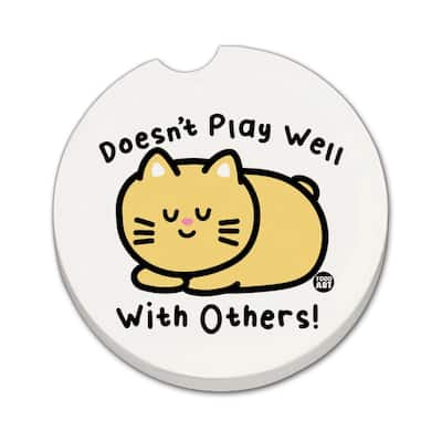 Doesn't Play Well 2 Pack Absorbent Stone Coaster for Vehicle Cup Holder 2.6” Diameter Manufactured in The USA
