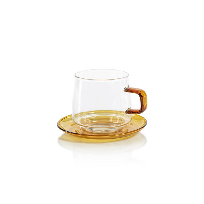 Bergamo Glass Tea & Coffee Cups and Saucers, Set of 4 - Orange