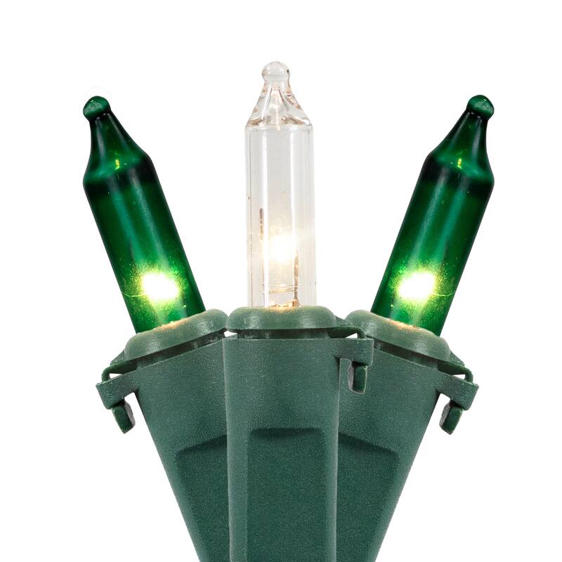 Mini Christmas Light Set - Green and Clear - 10' Green Wire - 50ct