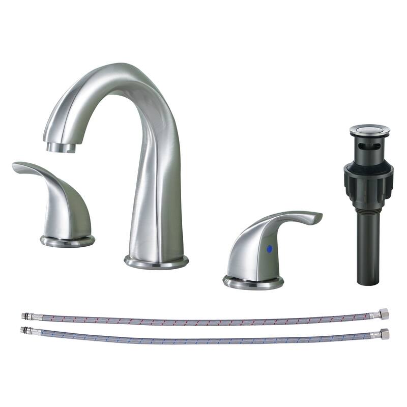 WOWOW Gooseneck 8 in. Widespread Double Handle Bathroom Faucet - Brushed Nickel