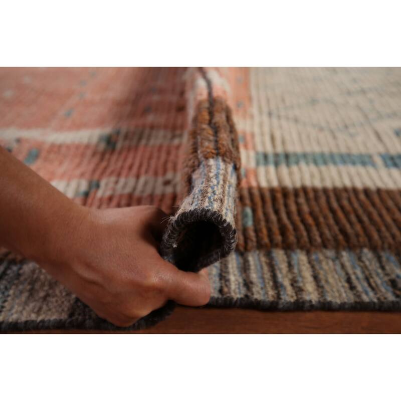 Earth Tone Moroccan Large Modern Area Rug Hand-Knotted Wool Carpet - 11'11" x 15'2"