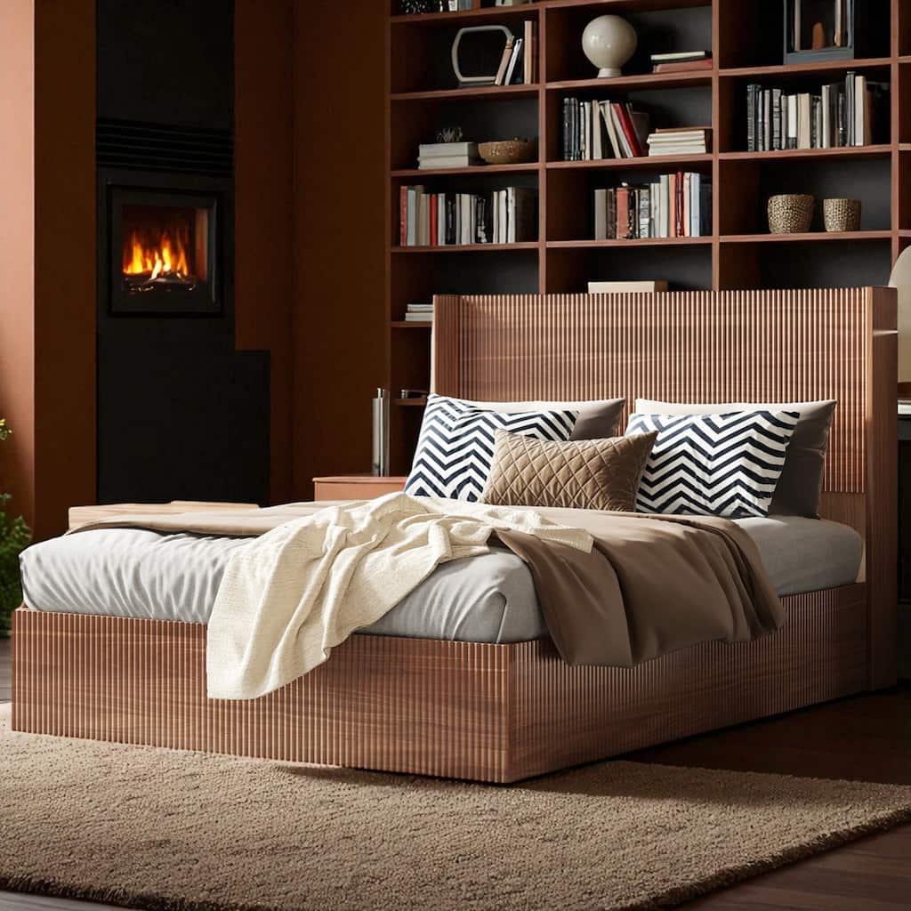 Queen Size Rustic Lift Storage Bed Frame with Headboard and Gas Lift Mechanism, No Box Spring Required