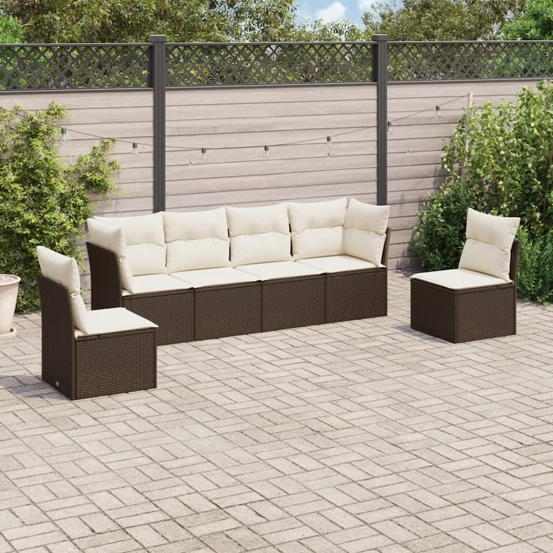 vidaXL Garden Sofa Set Brown PE rattan 6-piece set Adjustable Feet - 24.4 x 24.4 x 27.2