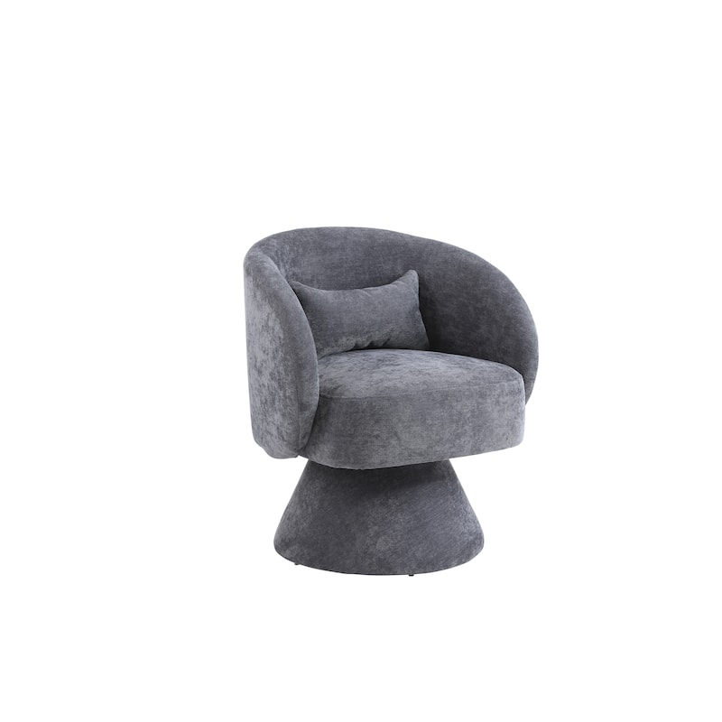 Swivel Round Barrel Chair in Fabric with Curved Backrest and Thick Padded Seat