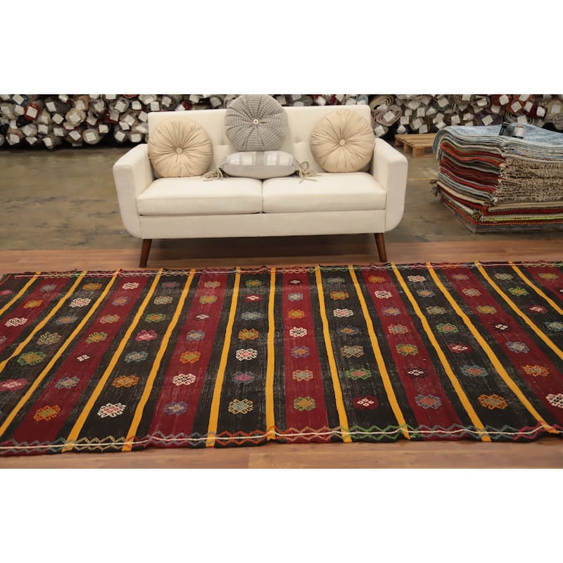 Hand Woven Oriental 100% Wool Carpet Southwestern Tribal Multi-Colored Kilim Area Rug - 11' 5'' X 5' 7''
