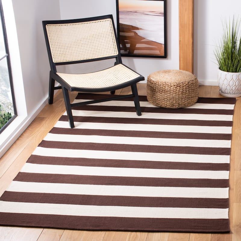 SAFAVIEH Handmade Montauk Caspian Stripe Cotton Flatweave Rug - 3' x 5' - Chocolate/Ivory