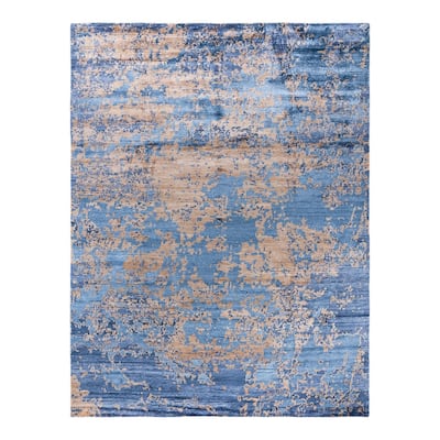 Modern One-of-a-Kind Hand-Knotted Area Rug, Blue - 9' 2" x 12' 1"