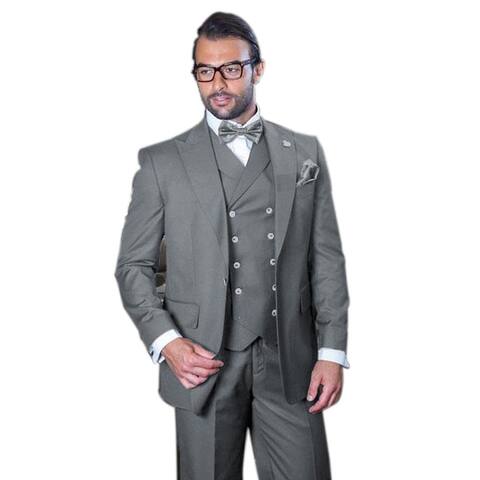 Mens Classic Fit LTGrey One Button With Double Breasted Vest Suit By Alberto Nardoni Brand Designer