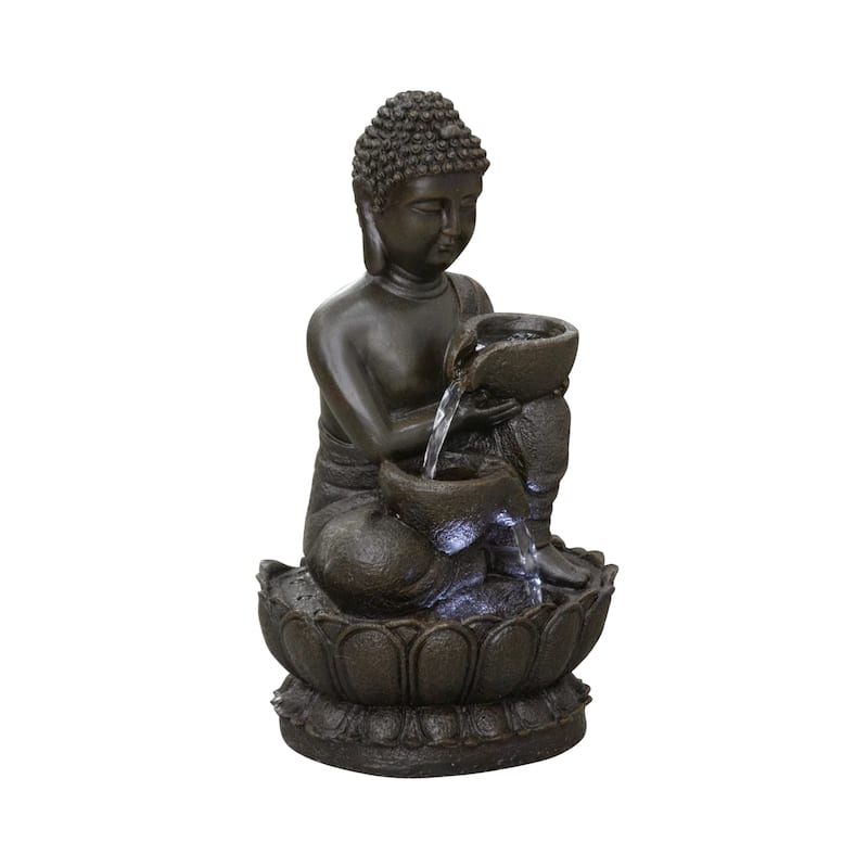 LED Lighted Sitting Buddha Water Fountain - 13.75"
