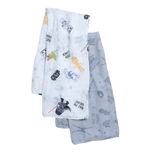 slide 2 of 7, Lambs & Ivy Star Wars 2-Pack Cotton Muslin Newborn Baby Swaddle Blankets