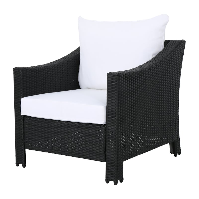 Annie Outdoor Armchair Set of 2, White Fabric, Gray PE Rattan Wicker, Iron
