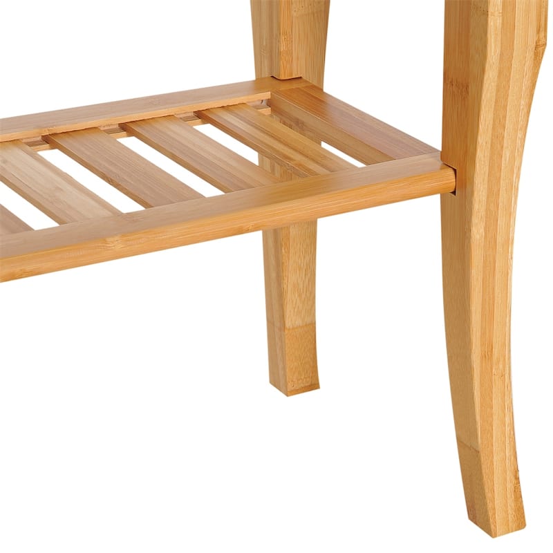 20" Wooden Long Bamboo Shower Bench Seat with Underneath Storage Shelf