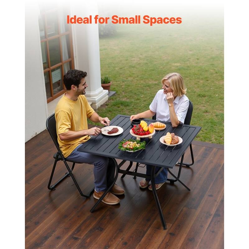 37" Black Square Patio Table with Umbrella Hole and Rust Resistant for Garden or Balcony - 37” x 37” x 29”