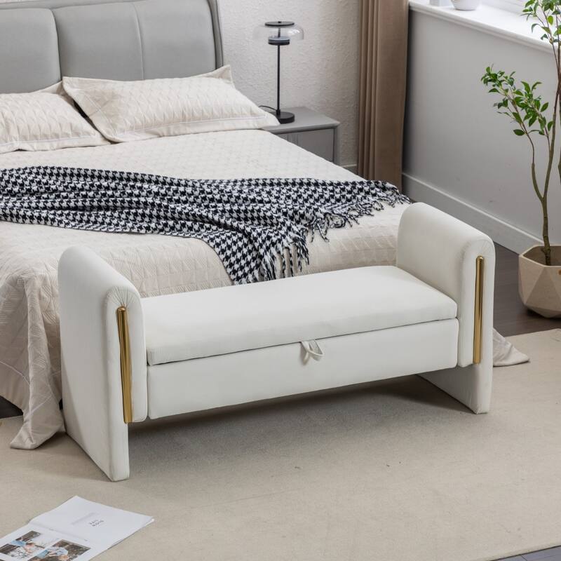 Velvet or Teddy Fabric Bedroom Storage Bench, Living Room Shoe Bench