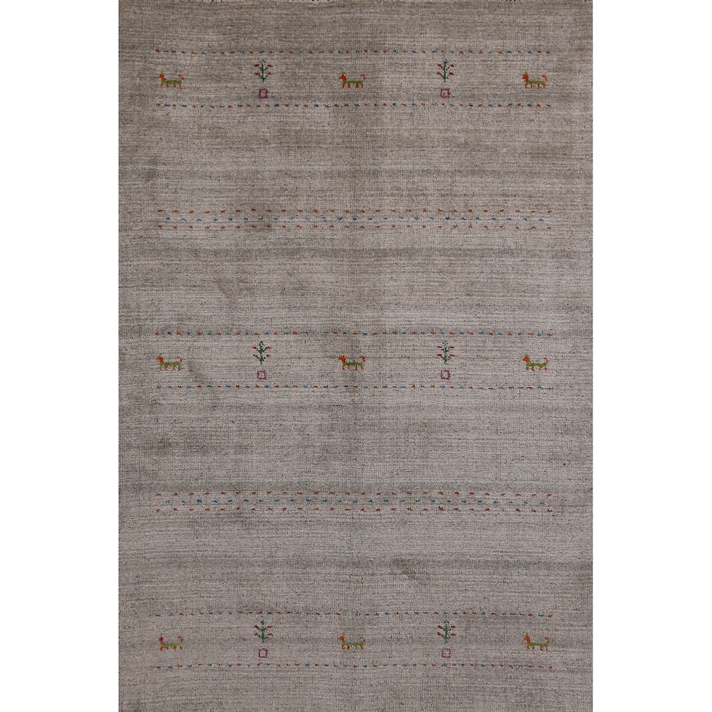 Little Animals Gray Gabbeh Indian Rug Hand-Knotted Wool Carpet - 4'0" x 5'11"
