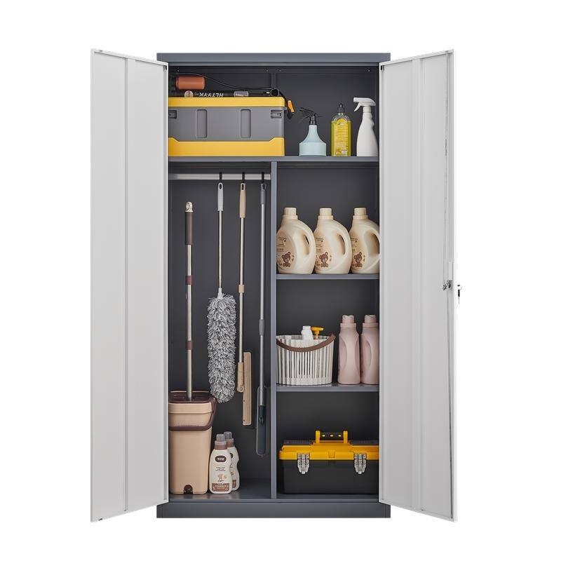 Metal Large-Capacity Lockable Closet with Hanging Rod and Compartments, with Locks & Keys