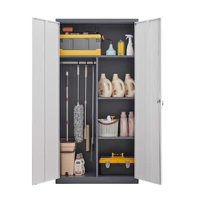 Metal Large-Capacity Lockable Closet with Hanging Rod and Compartments, with Locks & Keys
