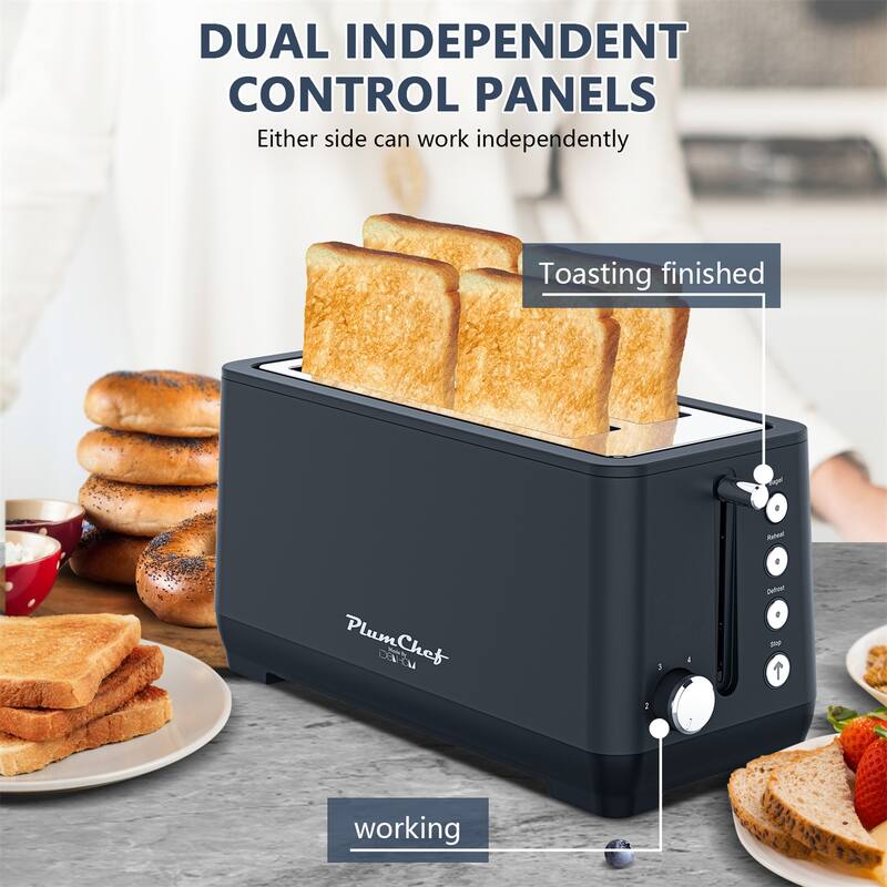 4-Slice Extra Wide Long Slot Toaster with Warming Rack, Stainless Steel Housing