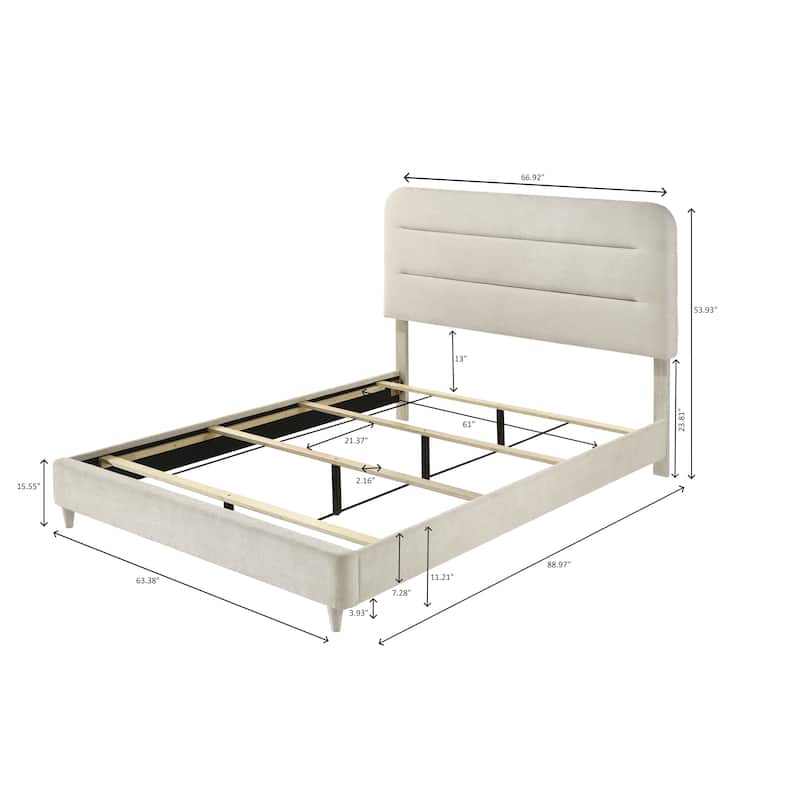 Queen Size Upholstered Panel Bed in Antique White