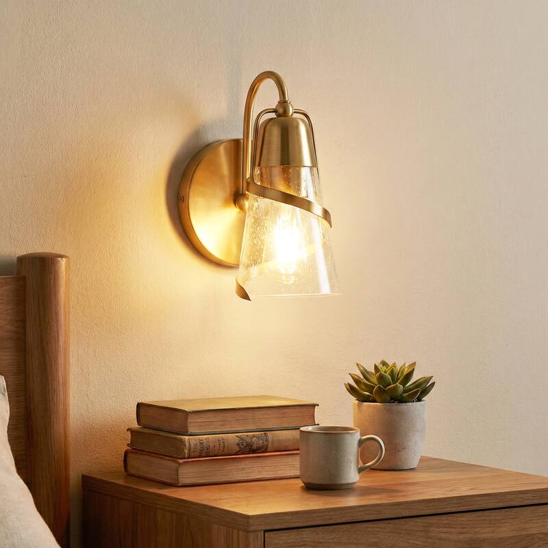 5" Modern Gold Arch Seeded Glass Vanity Wall Light Sconce