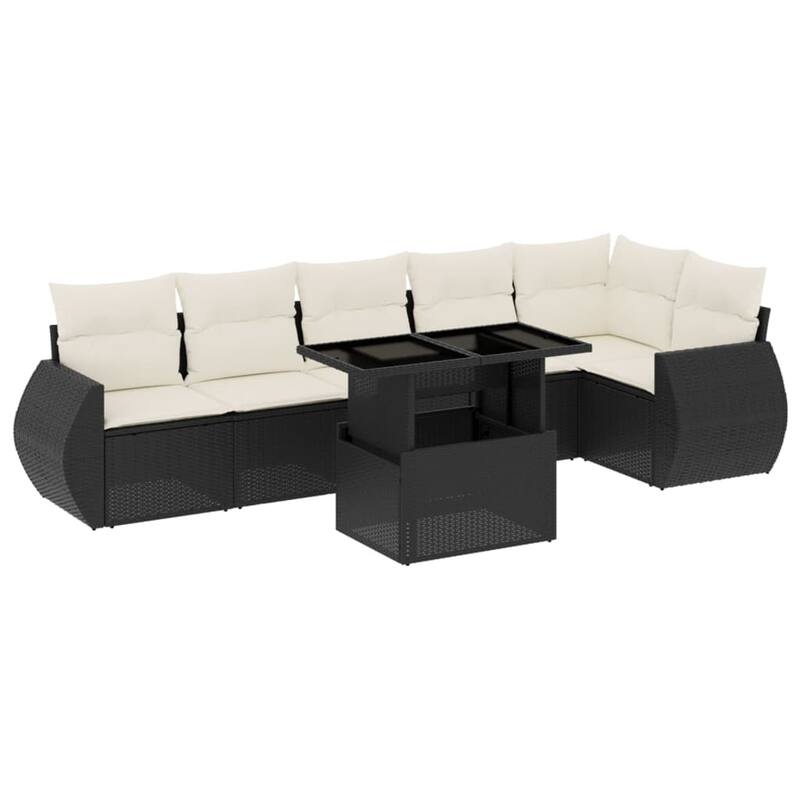 vidaXL Patio Sofa Set with Cushions Outdoor Furniture 7 Piece Poly Rattan - 21.7 x 39.4 x 28.7
