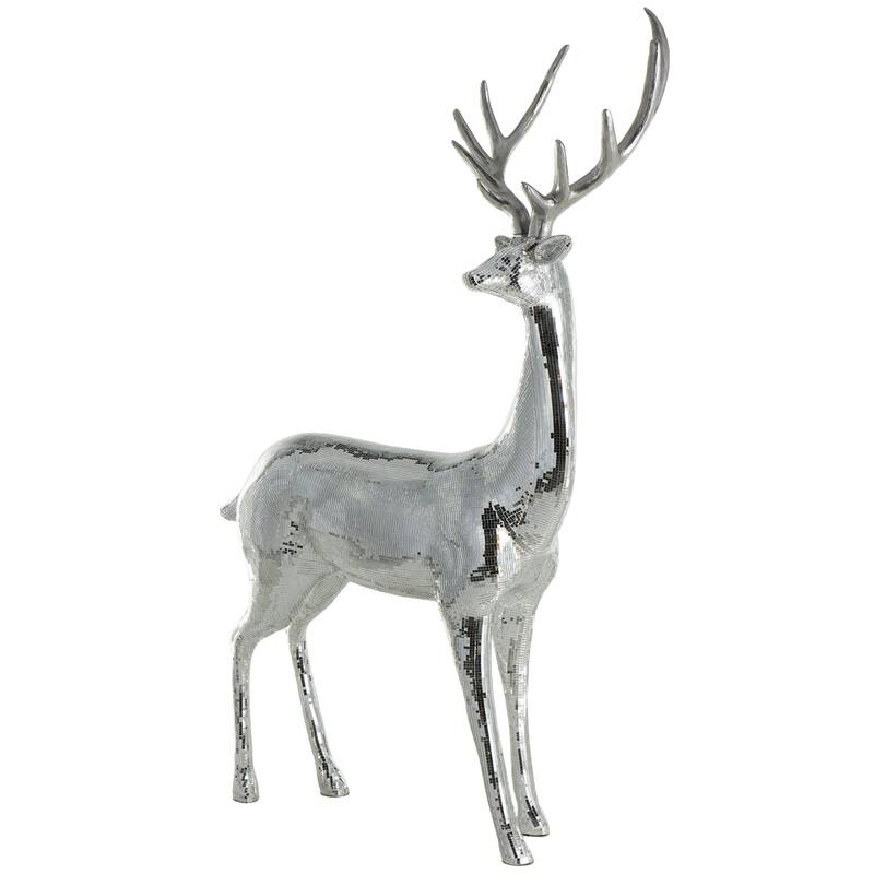 Fiberglass Reindeer Floor Decorative Christmas Sculpture with Mosaic Pattern - Copper or Silver - Roche River Decor - Silver