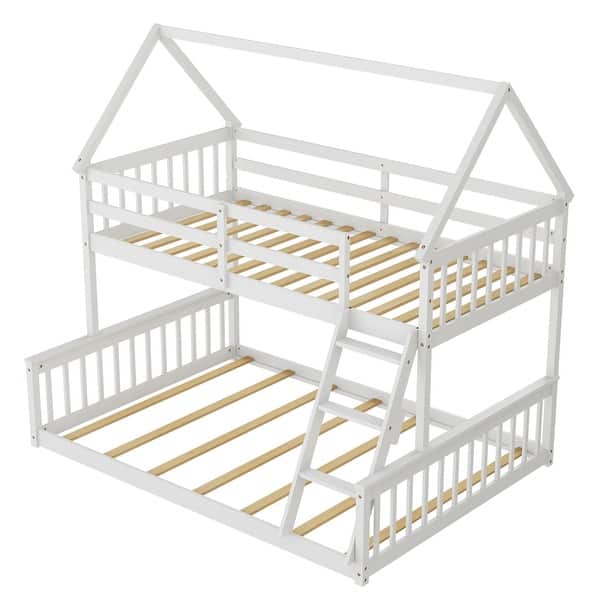 slide 2 of 10, Costway Twin Over Full House Bunk Bed with Ladder & Guardrails - See Details White - See Details