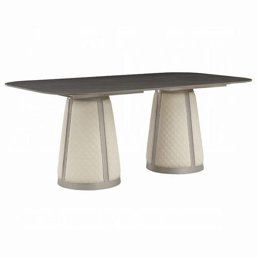 Kyna Dining Table, Gray, 82 Inch Black Sintered Stone Rectangular Top