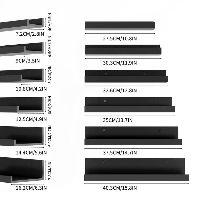 Homy Casa U-Shaped Wall-Mounted Floating Shelf Set of 6, Black Brown