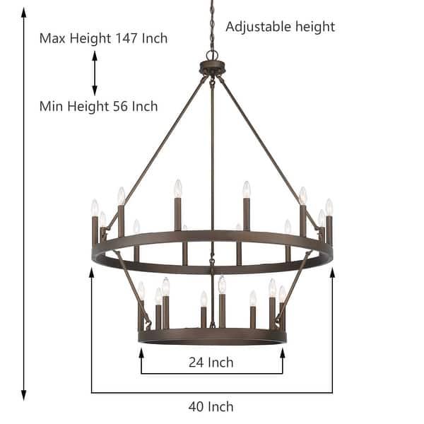 dimension image slide 3 of 11, Acroma 20-light 40In Farmhouse Wagon Wheel Chandelier