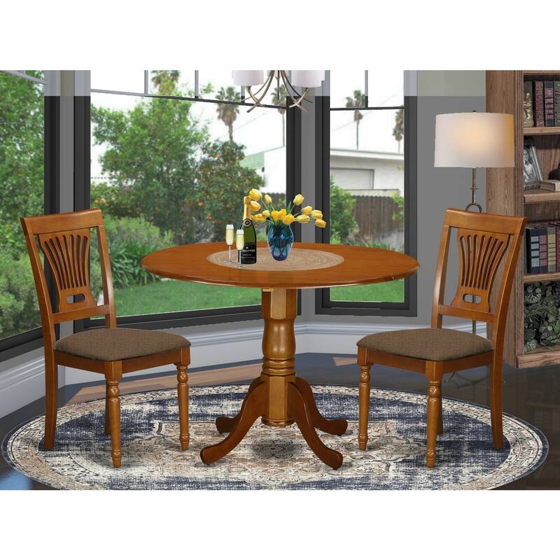 Round Dining Table Set for 2 - Kitchen Table with Chairs - Saddle Brown Finish