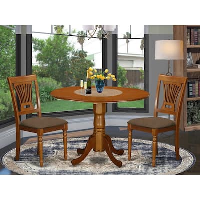 Round Dining Table Set for 2 - Kitchen Table with Chairs - Saddle Brown Finish