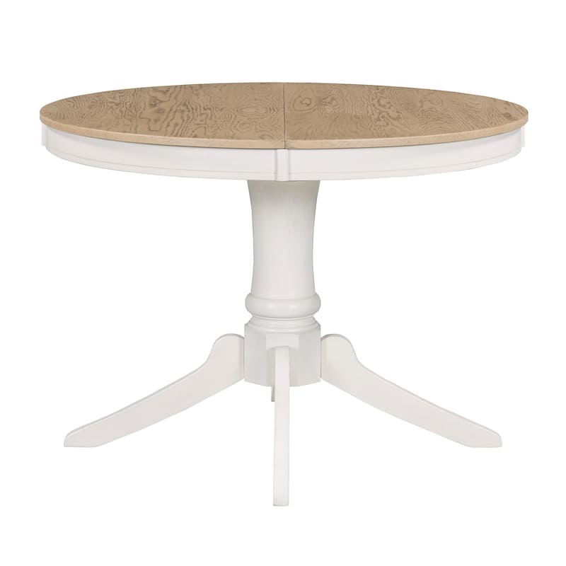 Retro 5-Piece Dining Table Set with Extendable Round Table and Upholstered Chairs for Elegant Dining