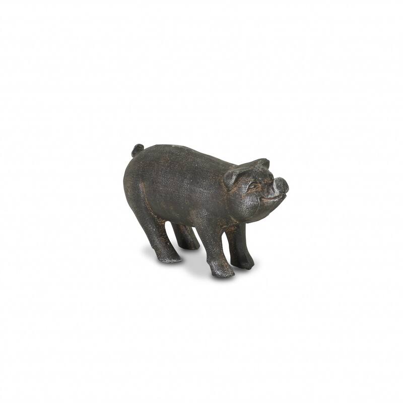HomeRoots 5" Black Cast Iron Pig Hand Painted Sculpture - 4.5" H x 9" W x 3" D - 4.5" H x 9" W x 3" D - Black