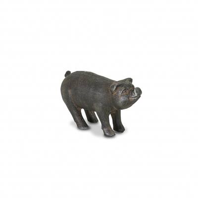 HomeRoots 5" Black Cast Iron Pig Hand Painted Sculpture - 4.5" H x 9" W x 3" D