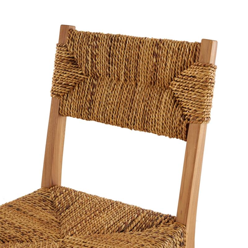 Light Brown Teak Wood Handmade Living Room Accent Chair with Woven Banana Leaf Seat (Set of 2)