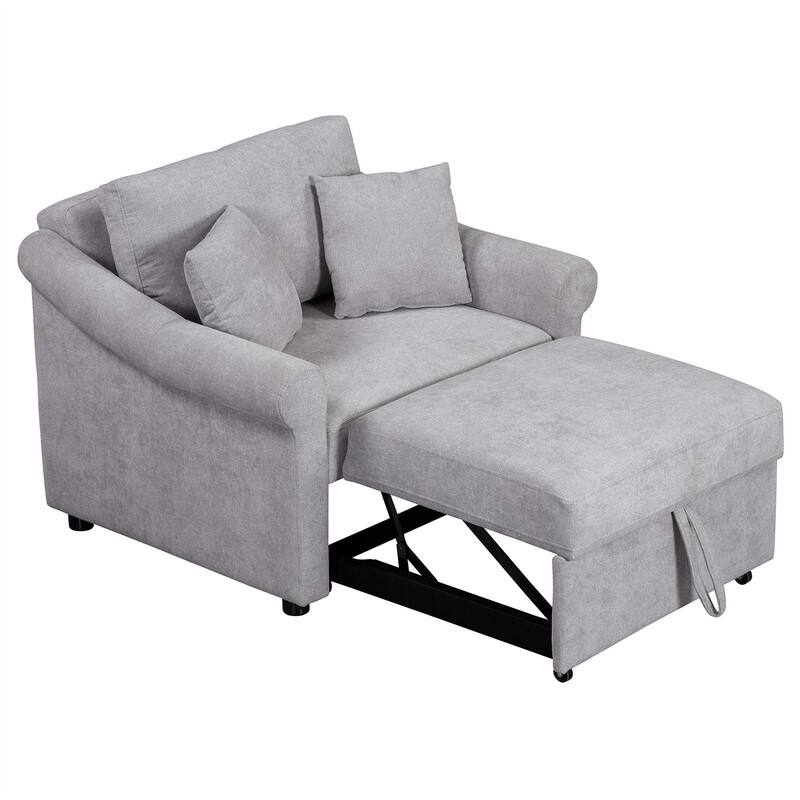 3-in-1 Convertible Sleeper Chair with Adjustable Backrest, Chenille Chair Bed Single Lounger Chair for Living Room
