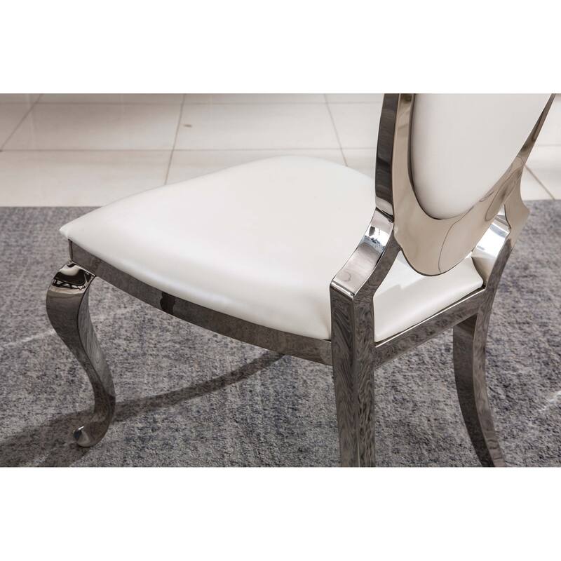 Leatherette Dining Chair With Oval Backrest Set Of 2