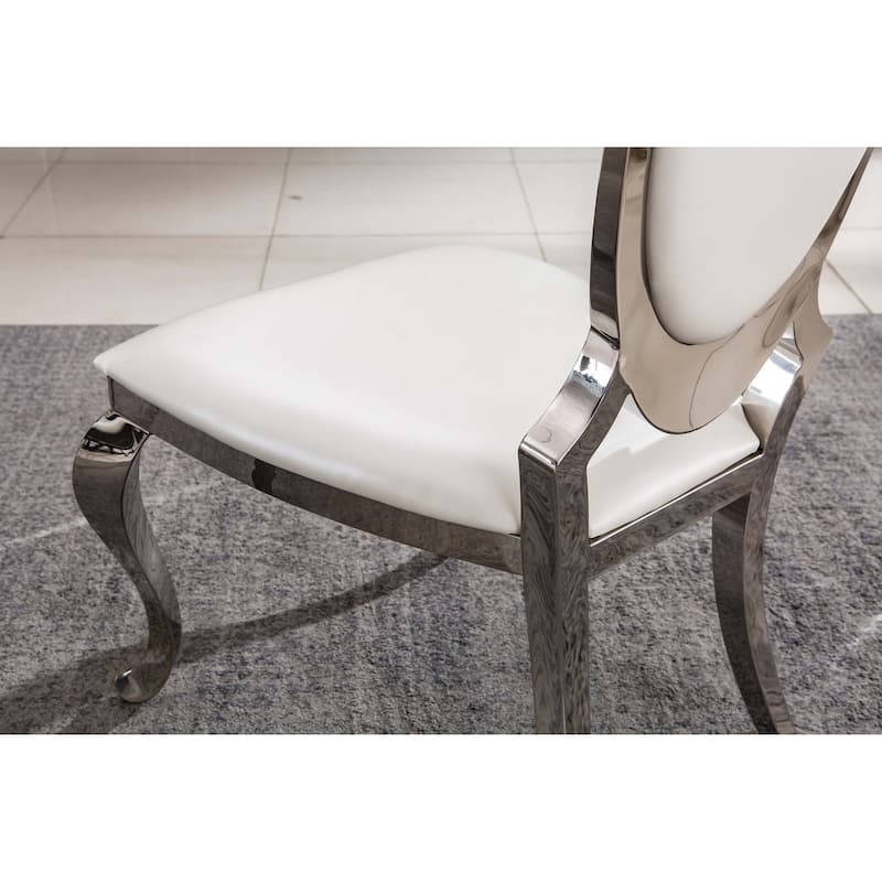 Set of 2 Leatherette Dining Chair with Oval Backrest and Steel Legs