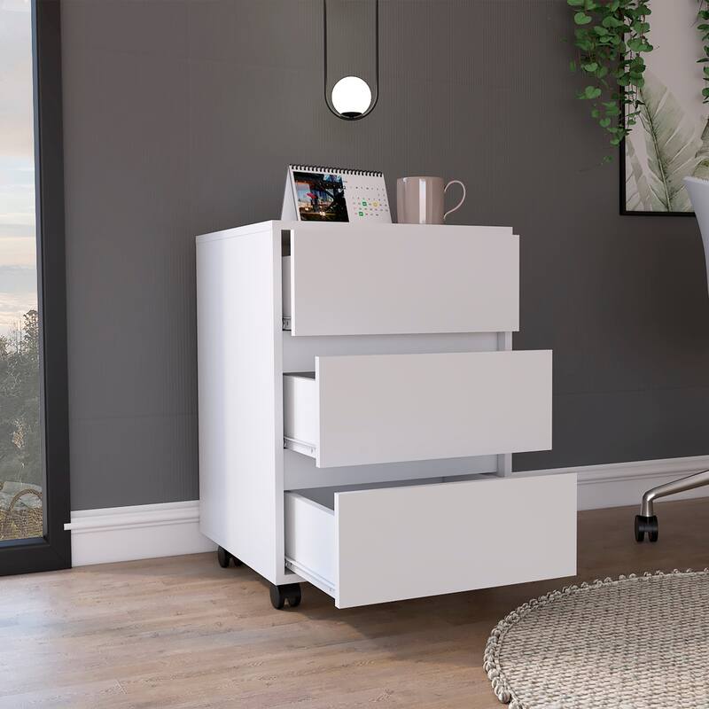 Artemisa 3 Drawer Filing Cabinet, Four Casters, Superior Top - White