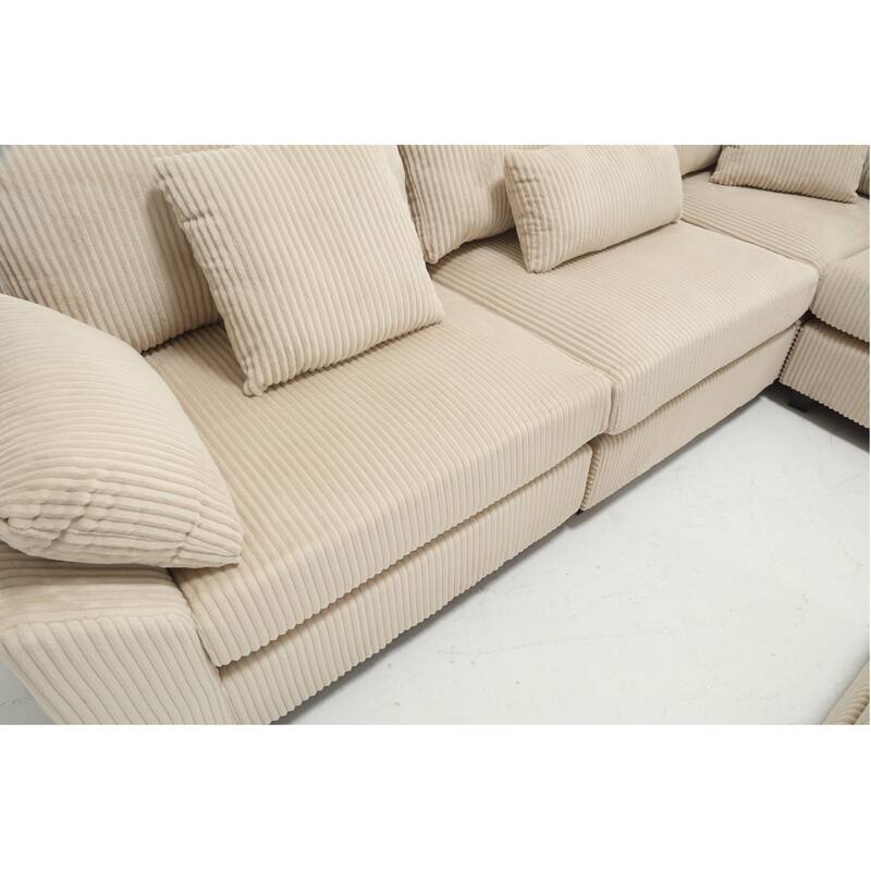 Oversized Modular Convertible Corduroy Fabric Sectional Sofa, Beige