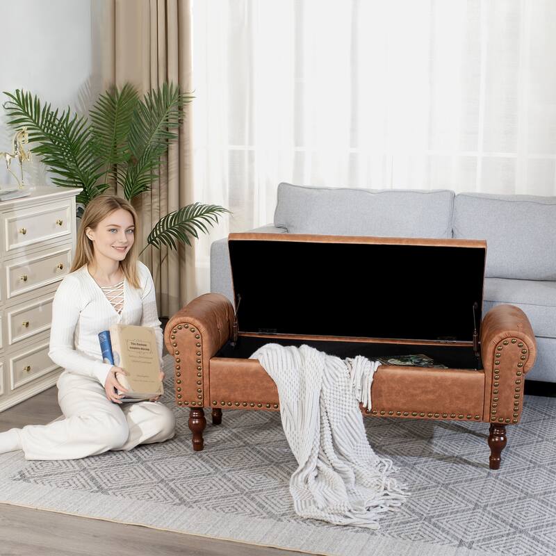 Adeco Storage Ottoman Bench for Bedroom