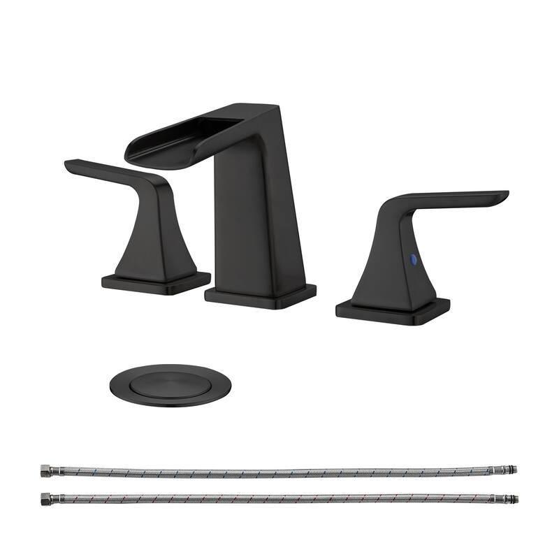 BATHLET 2 Handle Waterfall Bathroom Sink Faucet with Pop Up - Matte Black