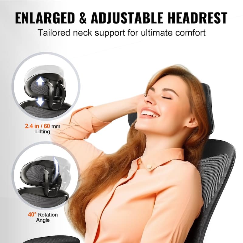 Office Chair with Adjustable Lumbar Support, High Back Ergonomic Desk Chair with Adjustable Headrest and 2D Armrest