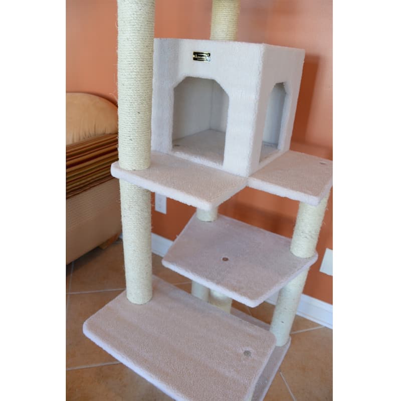 Classic Real Wood Cat Tree In Ivory, Jackson Galaxy Approved, Six Levels With Condo and Two Perches - Ivory