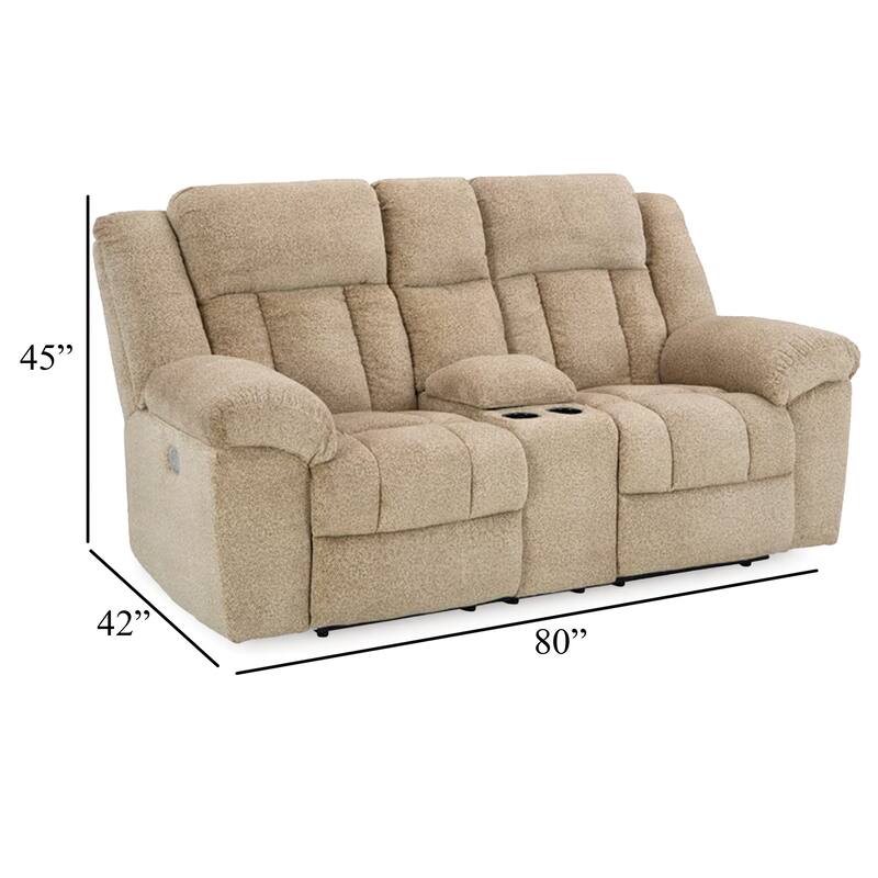 Kendy Power Reclining Loveseat, Console, Beige Brown Polyester 80 Inch